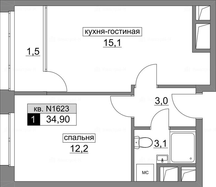 1-комнатная квартира в ЖК «Румянцево-Парк»