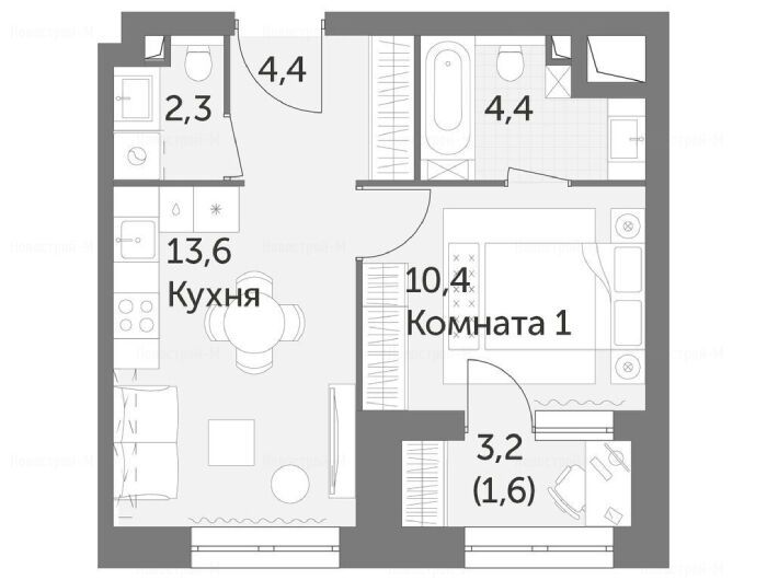 1-комнатная квартира в ЖК «Режиссер»