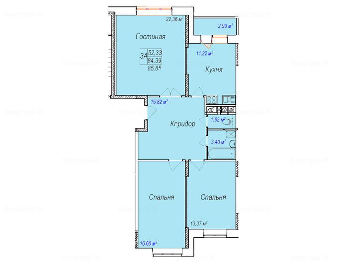 3-комнатная квартира в ЖК «Олимп 3»