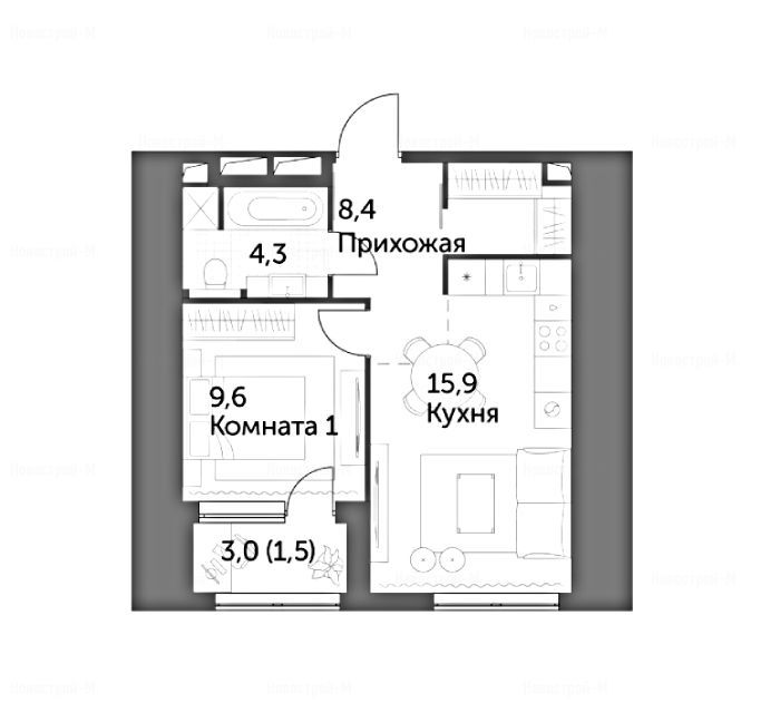 1-комнатная квартира в ЖК «Архитектор»