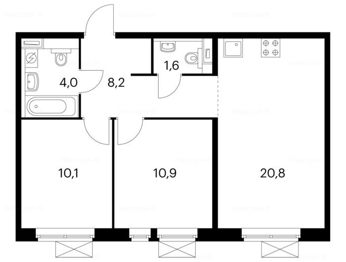 2-комнатная квартира в Жилой комплекс «Люберецкий»