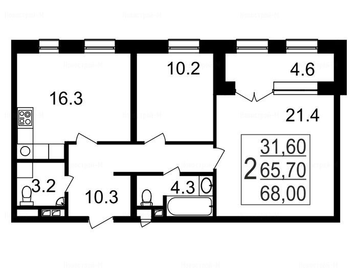 2-комнатная квартира в Комплекс апартаментов Nord