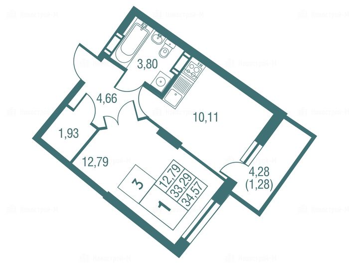 1-комнатная квартира в ЖК «Одинбург»