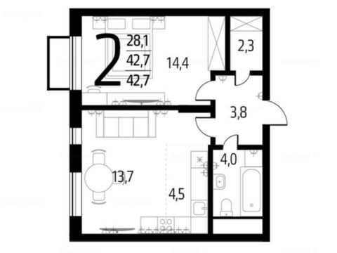 2-комнатная квартира в Район «Новые Ватутинки»