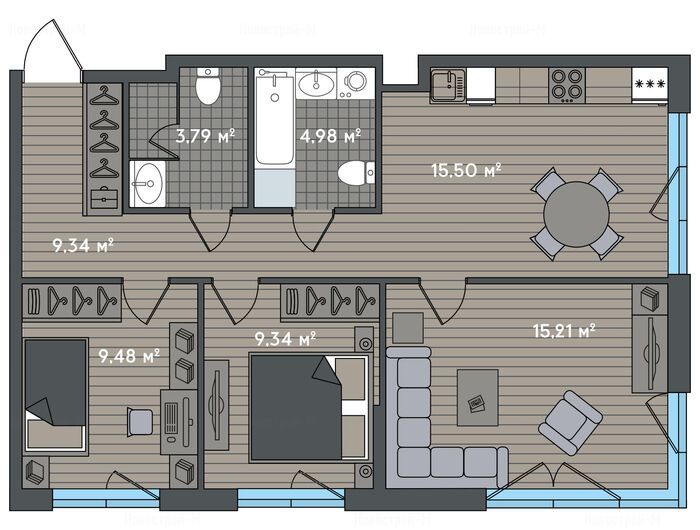 3-комнатная квартира в Квартал «Зорге 9»