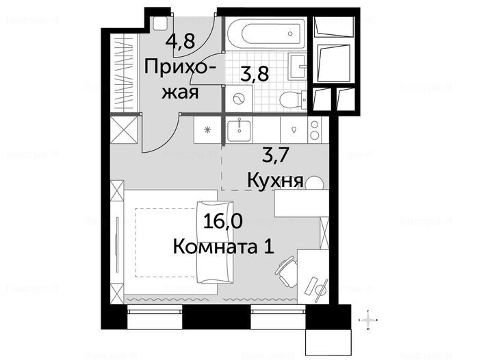 1-комнатная квартира в Апарт-комплекс «Движение. Тушино»