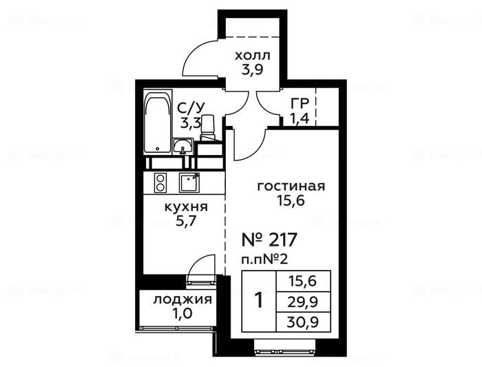 1-комнатная квартира в ЖК «Новоград Павлино»