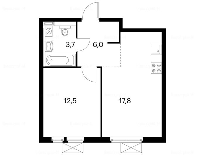 1-комнатная квартира в Жилой комплекс «Просторная 7»