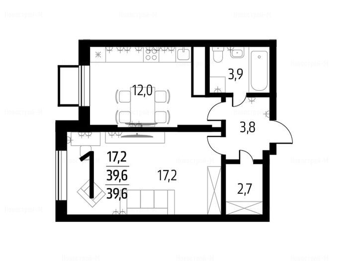 1-комнатная квартира в Район «Новые Ватутинки»