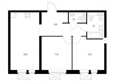 2-комнатная квартира в Жилой комплекс «Большая Очаковская 2»