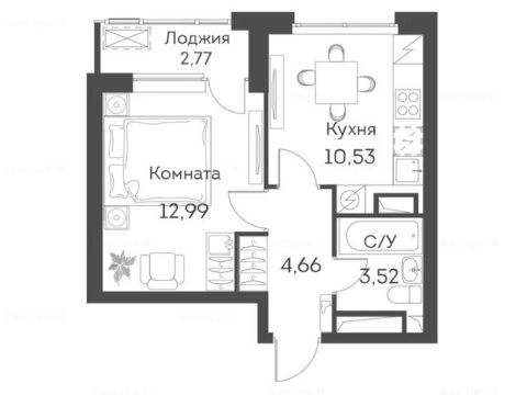1-комнатная квартира в ЖК «Аквилон BESIDE»