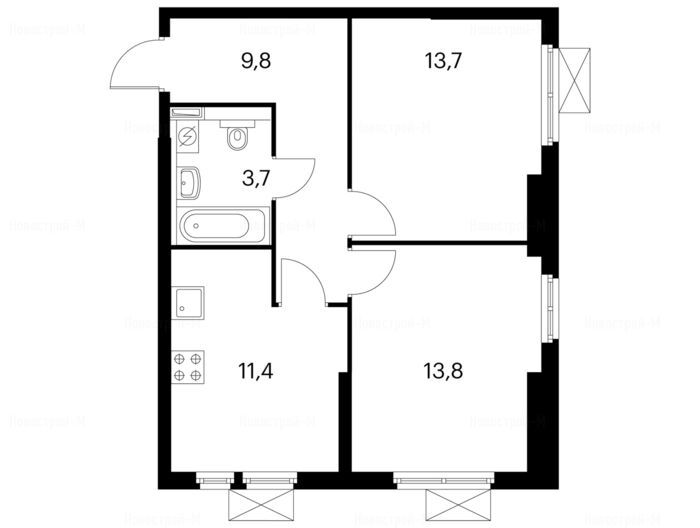 2-комнатная квартира в Жилой комплекс «Просторная 7»