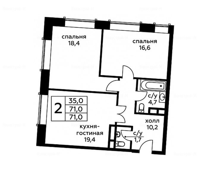 2-комнатная квартира в Сити-комплекс «Амарант»