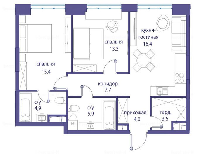 2-комнатная квартира в ЖК «Остров»