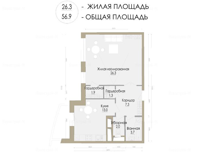 1-комнатная квартира в ЖК «Лобачевский»