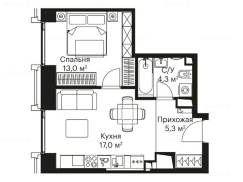1-комнатная квартира в ЖК City Bay
