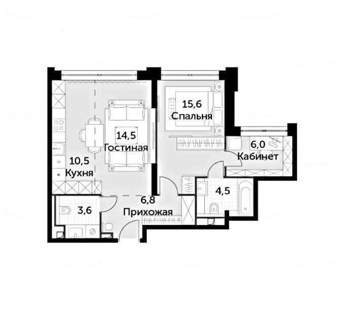 2-комнатная квартира в ЖК «Сидней Сити»