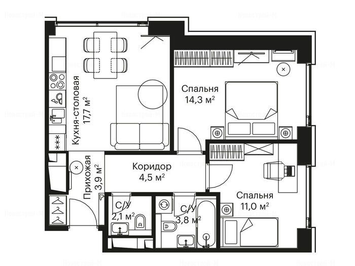 2-комнатная квартира в ЖК City Bay