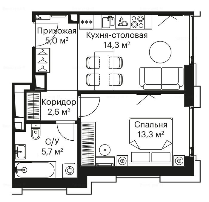 1-комнатная квартира в ЖК City Bay