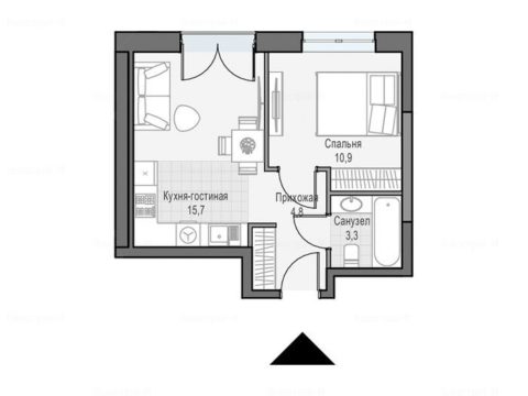 1-комнатная квартира в Дом «Достижение»