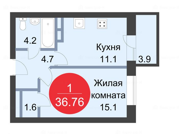 1-комнатная квартира в ЖК Sampo