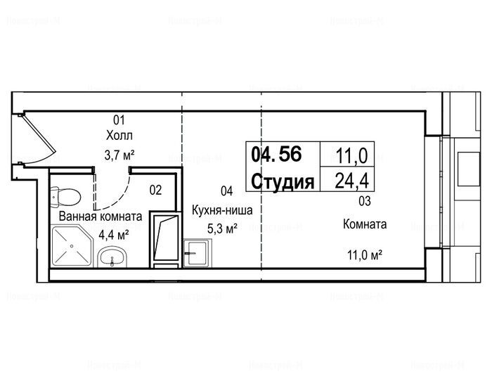 Студия в Жилой комплекс AFI Tower