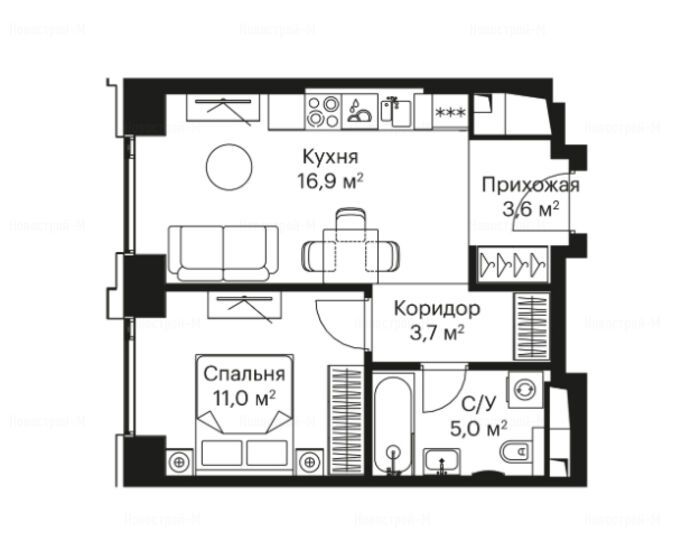 1-комнатная квартира в ЖК City Bay