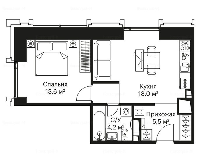 1-комнатная квартира в ЖК City Bay