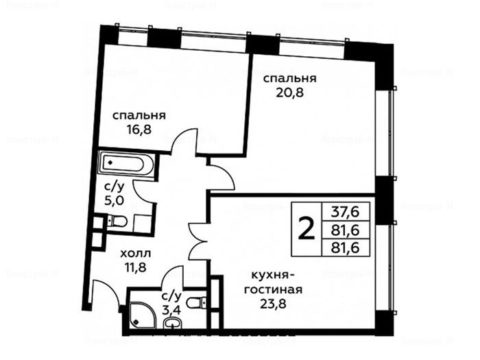2-комнатная квартира в Сити-комплекс «Амарант»