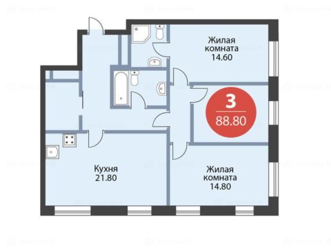 3-комнатная квартира в ЖК «Кварталы 21/19»