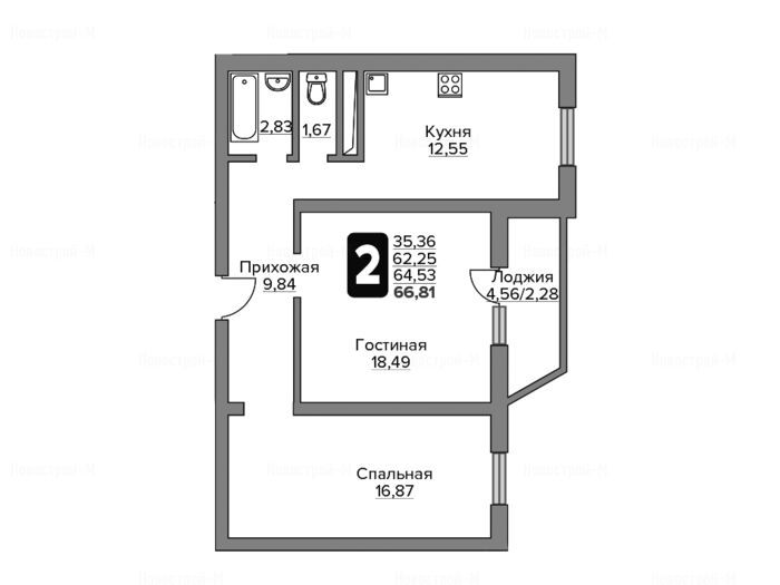 2-комнатная квартира в ЖК «Высокие жаворонки»