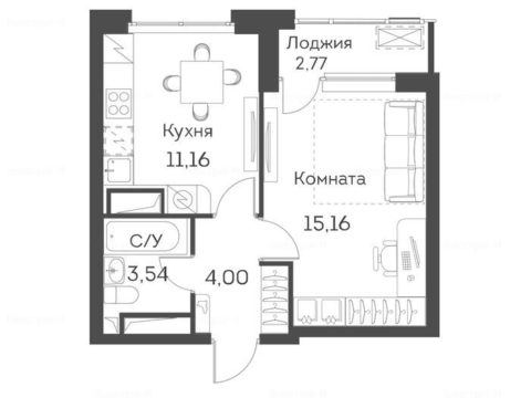 1-комнатная квартира в ЖК «Аквилон BESIDE»