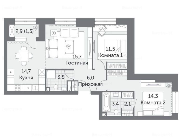 3-комнатная квартира в ЖК «Режиссер»