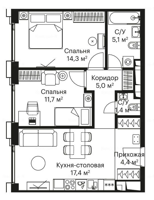 2-комнатная квартира в ЖК City Bay