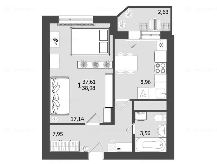 1-комнатная квартира в ЖК «Олимп 3»