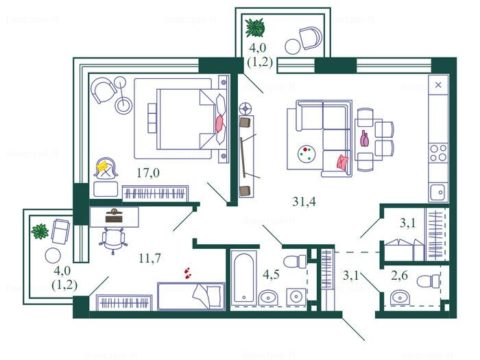 2-комнатная квартира в Жилой квартал Shagal