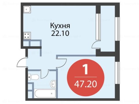 1-комнатная квартира в ЖК «Серебряный фонтан»