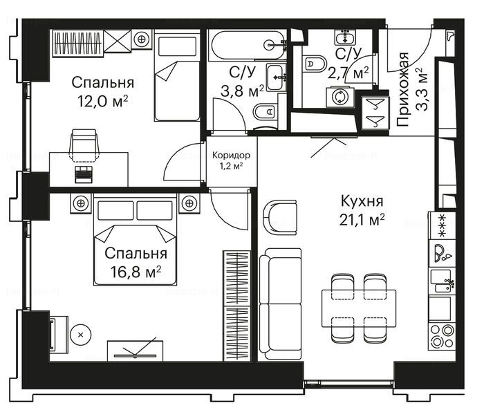1-комнатная квартира в ЖК City Bay