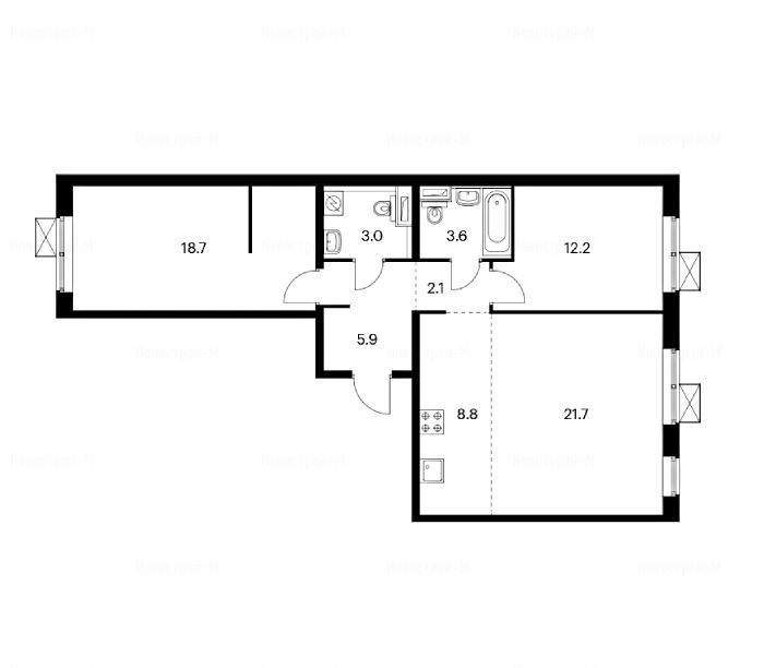 3-комнатная квартира в Жилой комплекс «Люблинский парк»