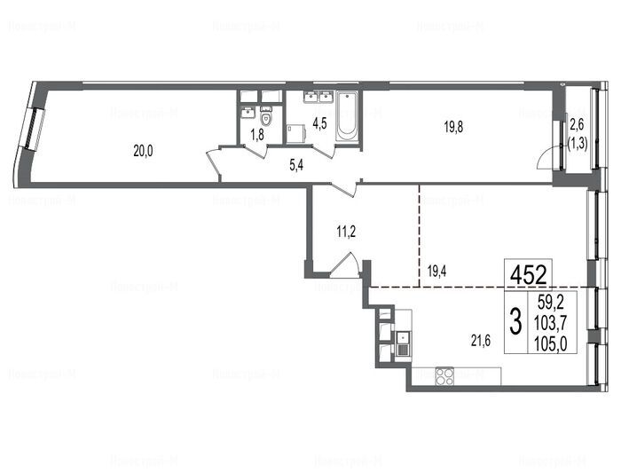 3-комнатная квартира в ЖК «Резиденции архитекторов»