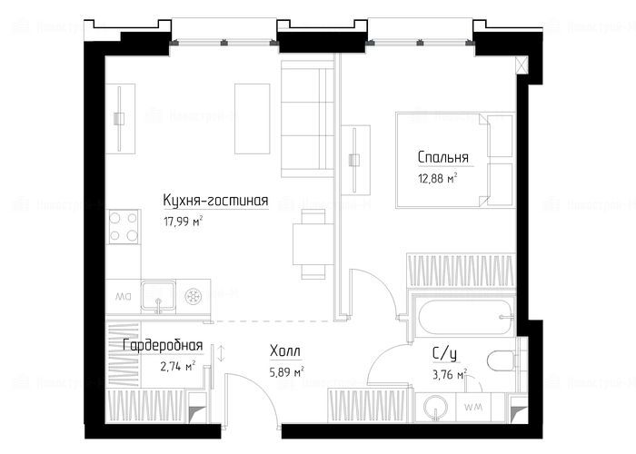 1-комнатная квартира в ЖК «Павелецкая Сити»