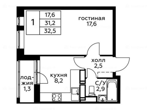 1-комнатная квартира в ЖК «Новоград Павлино»