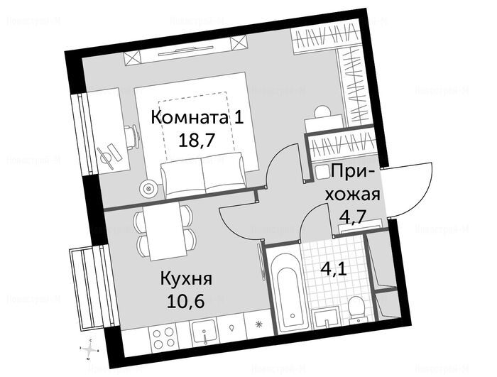 1-комнатная квартира в ЖК «Римский»