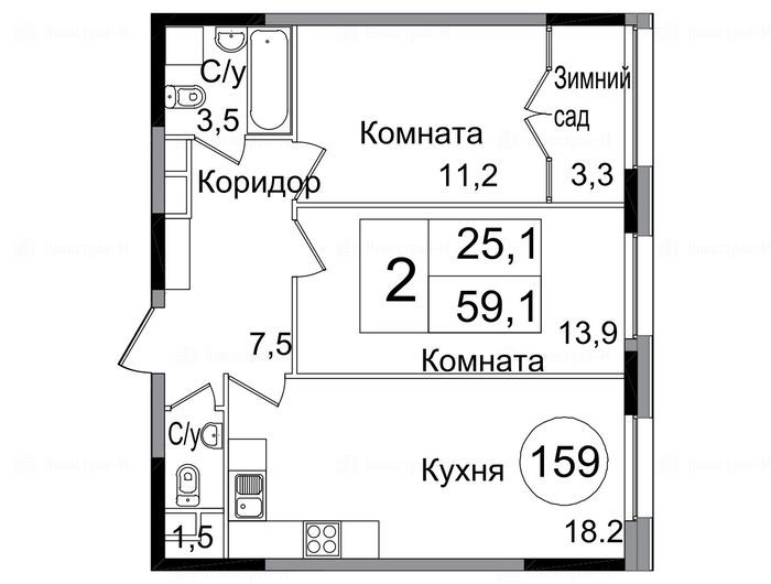 2-комнатная квартира в ЖК «Сиреневый парк»