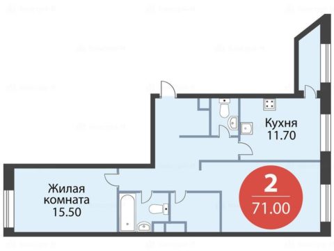 2-комнатная квартира в ЖК «Серебряный фонтан»