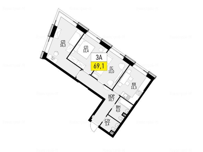 3-комнатная квартира в ЖК Wellton Towers