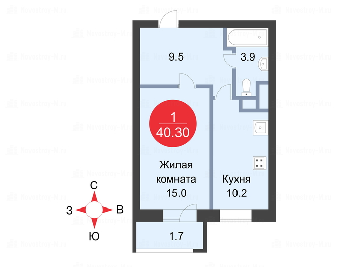 1-комнатная квартира в ЖК «Пироговская ривьера»