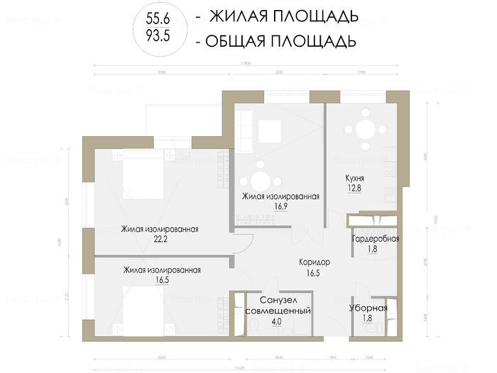 3-комнатная квартира в ЖК «Лобачевский»