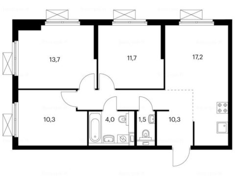 3-комнатная квартира в Жилой комплекс «Волжский парк»