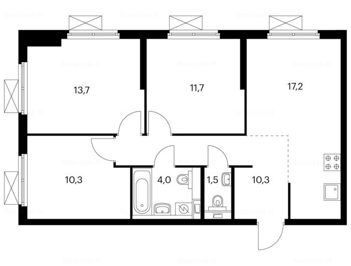 3-комнатная квартира в Жилой комплекс «Волжский парк»